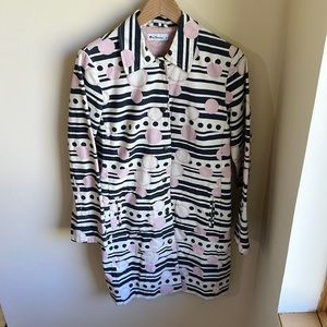 Ben Sherman Dotted Long MidiTrench Coat pink blue white Size Small